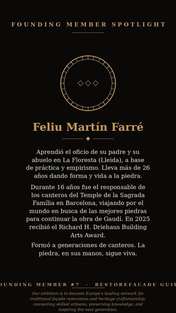 Feliu Martín Farré, miembro fundador de la Restorefacade Guild, maestro cantero de la Sagrada Família, Barcelona